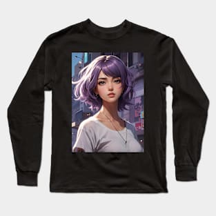 Anime girl with purple hair Long Sleeve T-Shirt